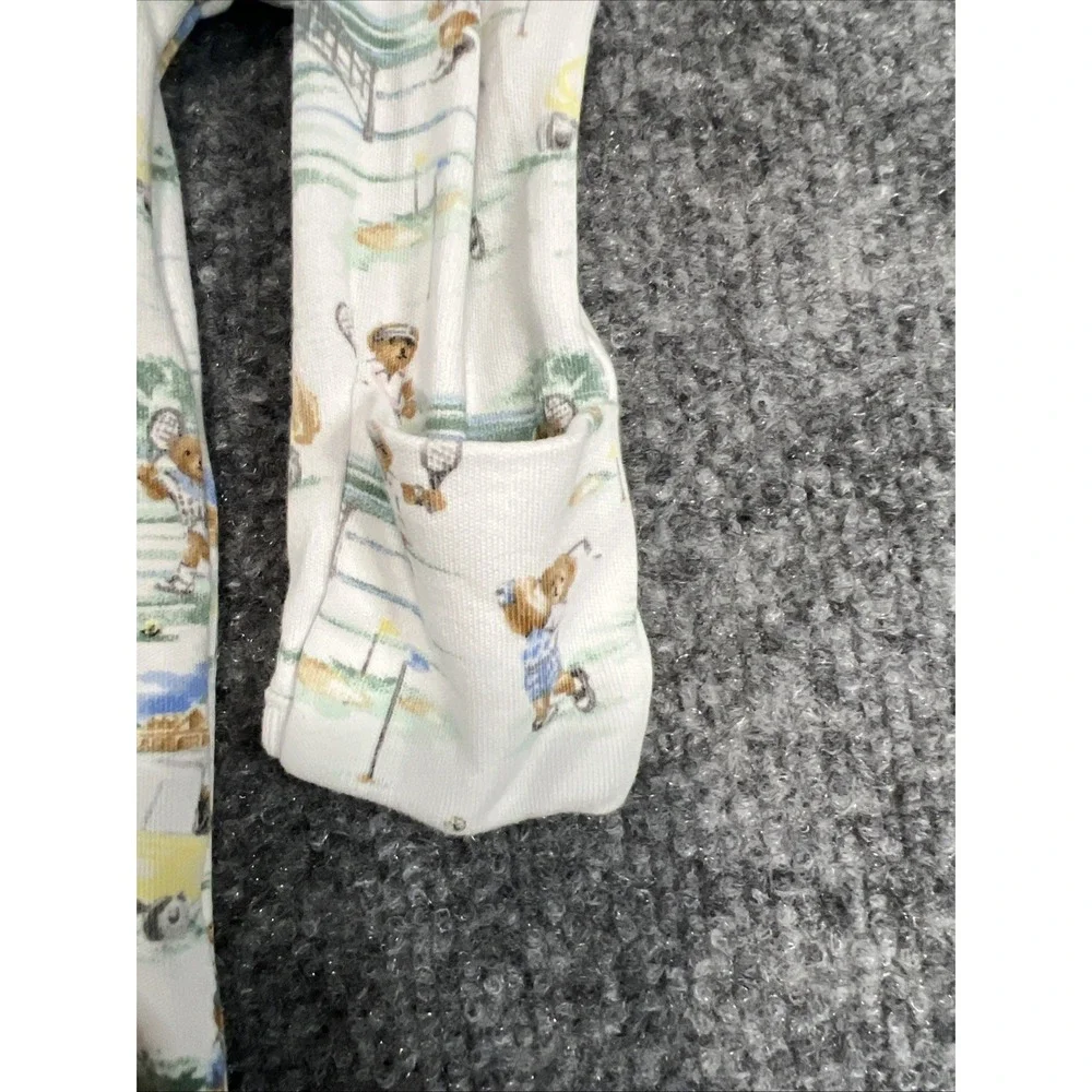 Ralph Lauren Polo Bear Golf Tennis Footed One-Piece Sleeper 9M - EUC